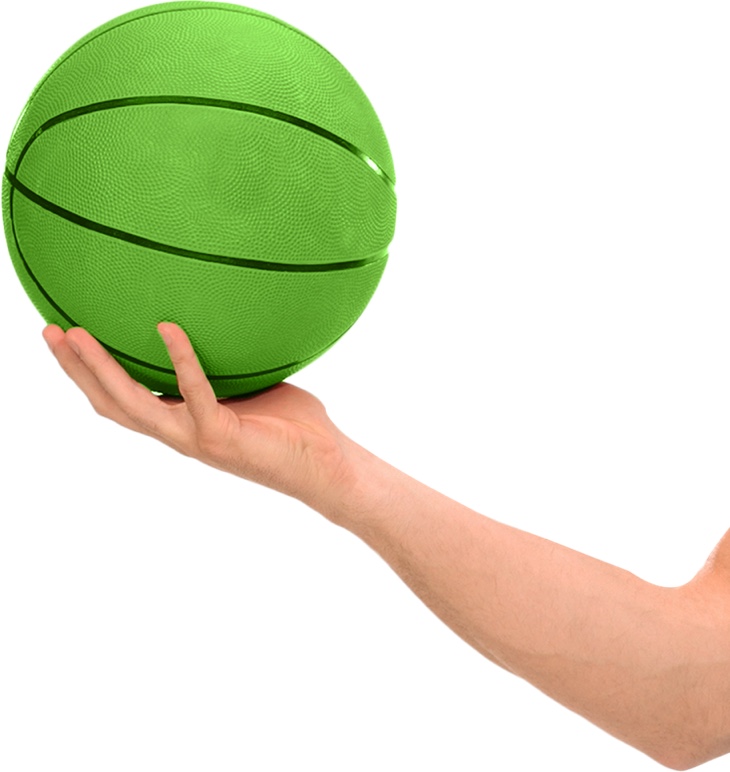hand holding green basketball
